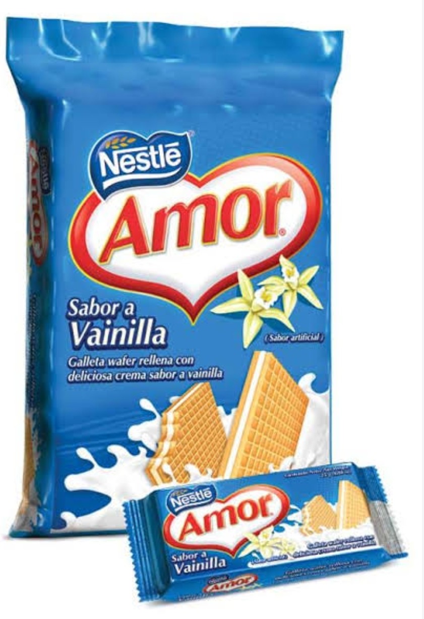 Galletas Wafer Nestlé Amor Vainilla – Rellenas con Crema Sabor a Vainilla, Crujientes, Paquete x12 Unidades de 22.5 g c/u