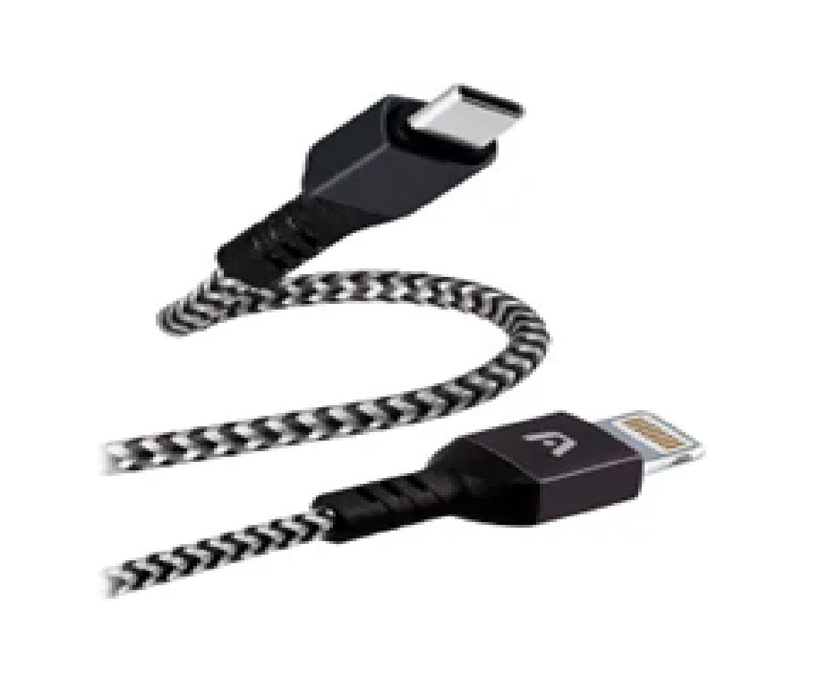CABLE ARGOM TIPO C A LIGHTNING 18W NYLON TRENZADO 1.8MTS DURA FORM NEGRO-BLANCO