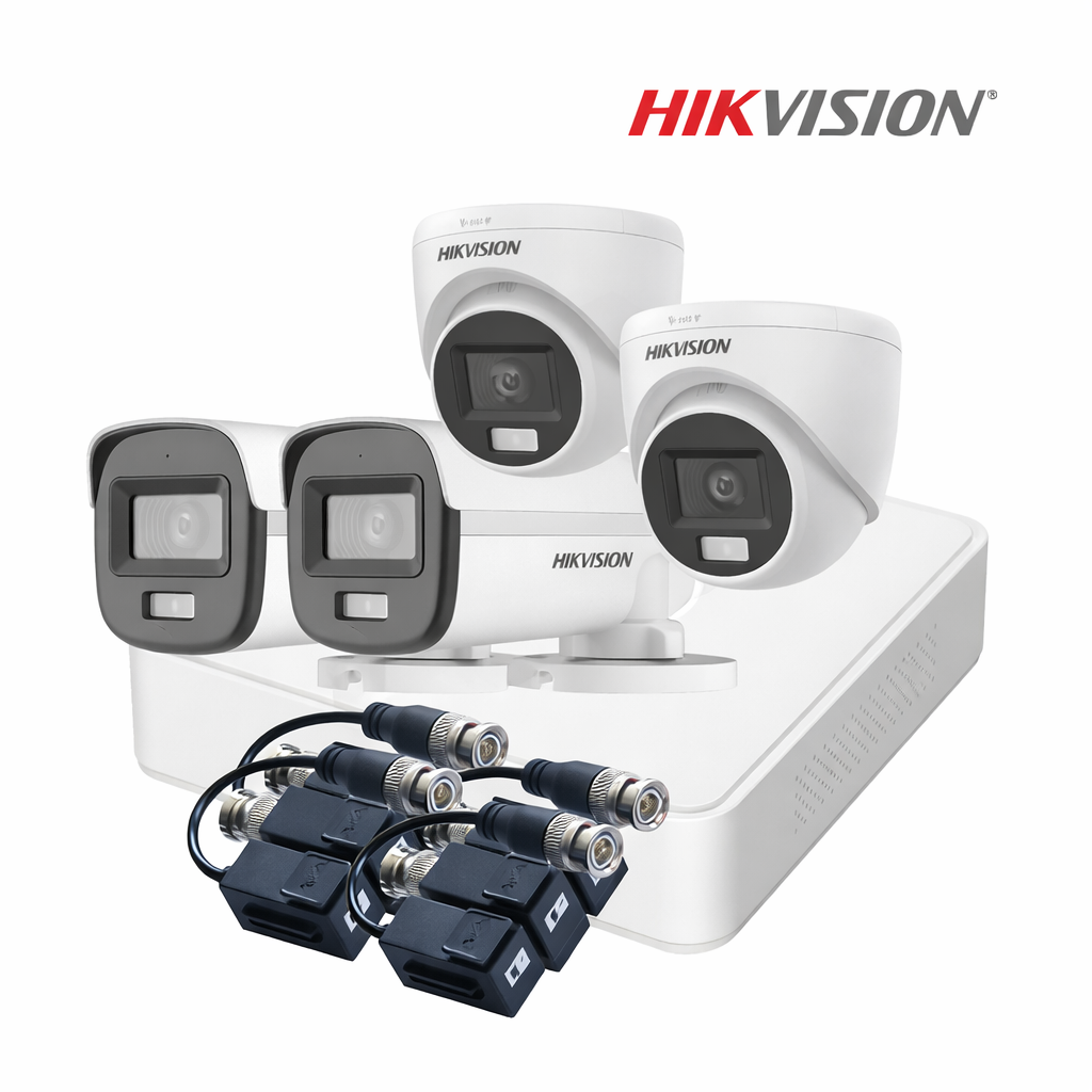 Combo de Seguridad CCTV 4 Cámaras Full HD 1080P con Audio y Luz Híbrida + DVR 4 Canales